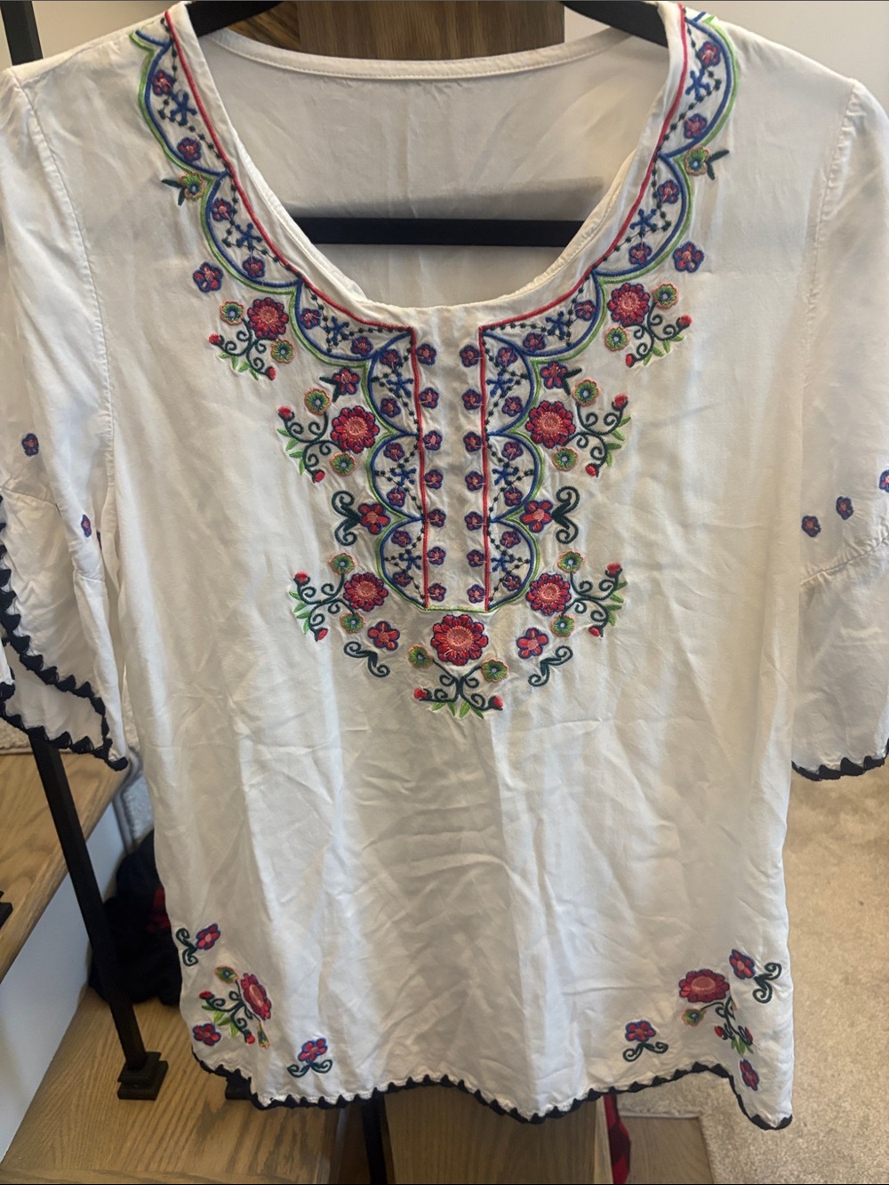 White Embroidered Floral Peasant top White small